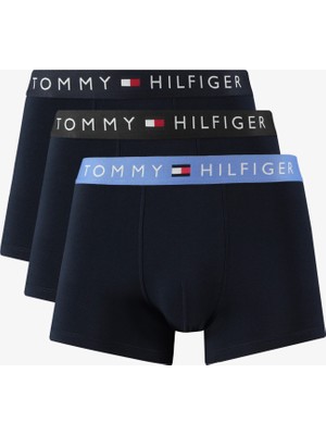 Tommy Hilfiger Trunk 3'lü Erkek Siyah Renkli Bantlı Boxer