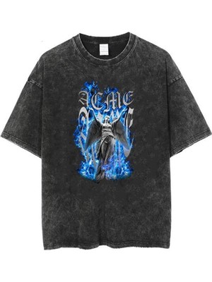 Touz Dompuleri Moda Yıkamalı Art Winged Unisex Eskitme T-Shirt