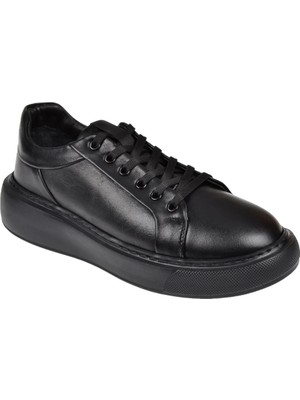 Pullman Hakiki Deri Kadın Spor Ayakkabı Sneaker AHU-3090   Siyah