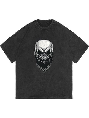 Touz Dompuleri Moda Yıkamalı Gang Skull Unisex Eskitme T-Shirt