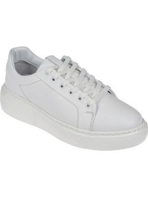 Pullman Hakiki Deri Kadın Spor Ayakkabı Sneaker AHU-3090   Beyaz
