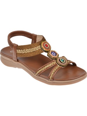 Guja Taş Detaylı Comfort Kadın Sandalet GJ-26Y24015   Kahve