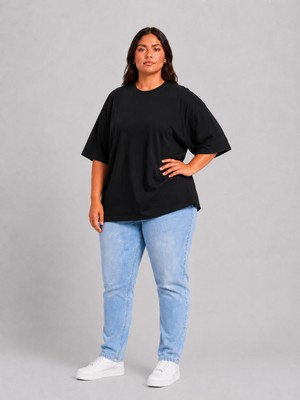 Limitless Wear Büyük Beden Kadın Basic Tshirt – Pamuklu Düz T-Shirt 3xl-6xl LMS26BTSK01