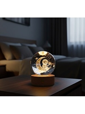 Maison Luré Astronot ve Galaksi Temalı 3D Kristal Küre ile Dekorasyon Masa ve Gece Lambası