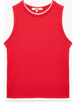 Koton Renk Kontrastlı Katmanlı Slim Fit Bisiklet Yaka Kolsuz Fitilli Bluz