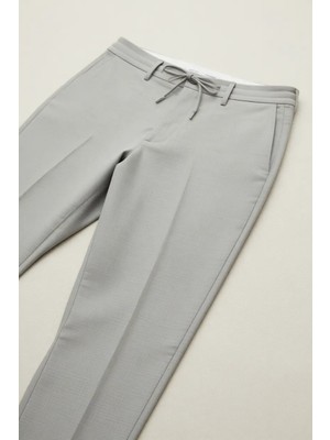 D'S Damat Slim Fit Gri Beli Lastikli Bağcıklı Fermuarlı Likralı Rahat Jogger Pantolon 2HC03ORTJGR01