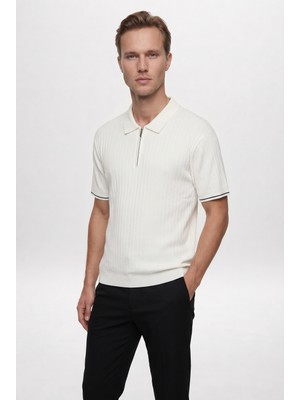 D'S Damat Ds Damat Regular Fit Ekru Fitilli Yazlık Rayon Triko T-Shirt
