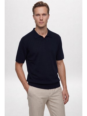 D'S Damat Ds Damat Regular Fit Lacivert Yazlık Rayon Triko T-Shirt