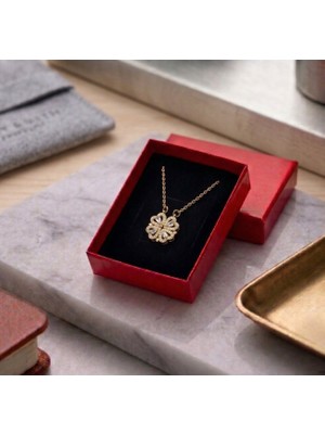 Pigna Aksesuar Kutulu Gold Açılır Kapanan Mıknatıslı Yonca Çelik Kolye – Hediye Paketinde (Altın)