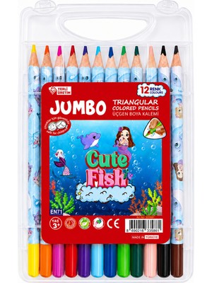 Danacı Kırtasiye Fatih Cutie Fısh Jumbo Üçgen Kuru Boya 12 Renk