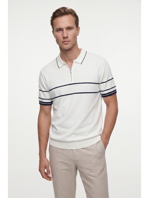 D'S Damat Ds Damat Regular Fit Ekru Yazlık Rayon Triko T-Shirt