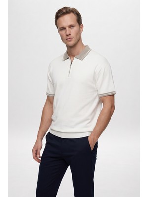 D'S Damat Ds Damat Regular Fit Ekru Yazlık Rayon Triko T-Shirt