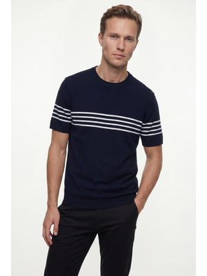 D'S Damat Ds Damat Slim Fit Lacivert Yazlık Rayon Triko T-Shirt