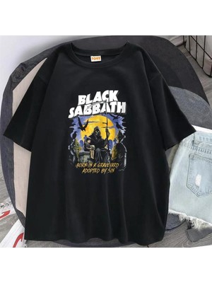 Touz Rock Serisi Black Sabbath Siyah Unisex Oversize T-Shirt