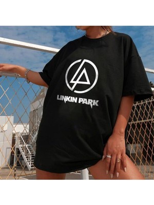 Touz Rock Serisi Linkin Park Logo Siyah Unisex Oversize T-Shirt