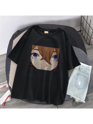 Touz Genshin Impact Siyah Unisex Oversize T-Shirt
