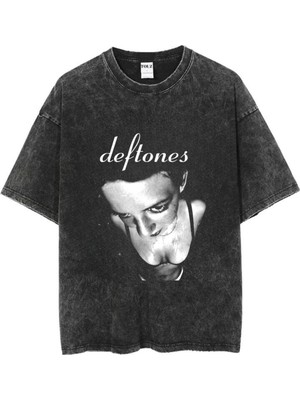 Touz Yıkamalı Deftones Baskılı Unisex Oversize Vintage T-Shirt