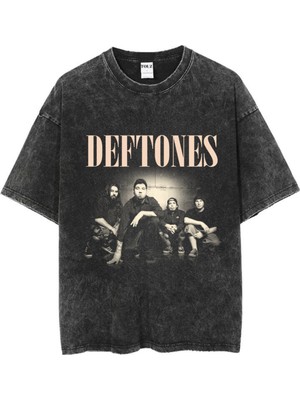 Touz Yıkamalı Deftones Baskılı Unisex Oversize Vintage T-Shirt