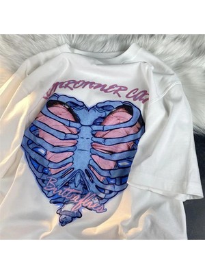 Touz Ronronner Cat Rib Beyaz Unisex Oversize T-Shirt