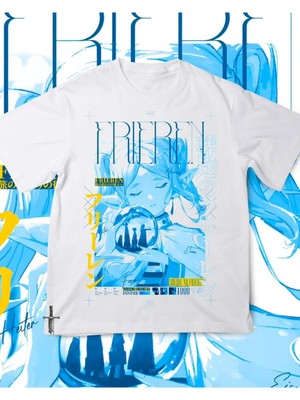 Touz Manga Serries Frieren Baskılı Unisex Oversize T-Shirt
