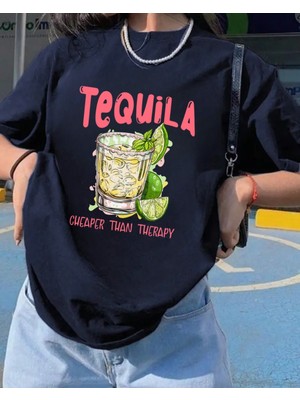 Touz Beyaz Tequila Baskılı Oversize T-Shirt