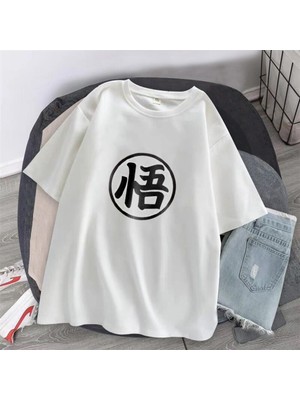 Touz Dragon Ball Z Baskılı Beyaz Unisex Oversize T-Shirt