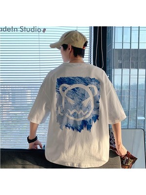Touz Watercolor Face Sırt Baskılı Beyaz Unisex Oversize T-Shirt