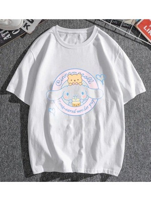 Touz Cinnamoroll & Bear Beyaz Unisex Oversize T-Shirt
