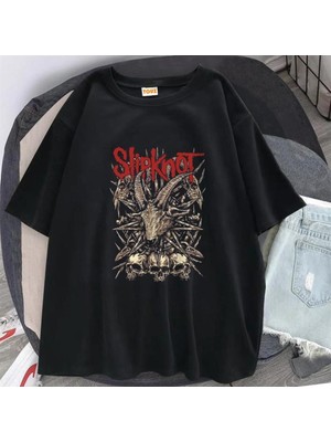 Touz Rock Serisi Slipknot Goat & Skulls Siyah Unisex Oversize T-Shirt