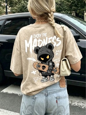 Touz Enjoy The Madness Baskılı Unisex Yıkamalı Vintage Oversize T-Shirt