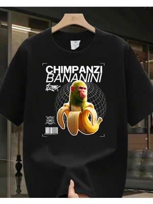 Touz Tung Tung Tung Chimpanzi Banani Baskılı Yıkamalı Vintage Unisex Oversize T-Shirt