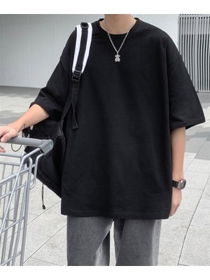 Touz Düz Siyah Unisex Oversize T-Shirt