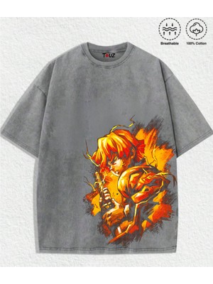 Touz Anime Demon Slayer Zenitsu Baskılı Unisex Oversize T-Shirt