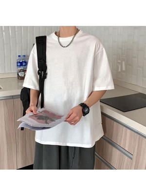 Touz Onlymoon  Düz Beyaz Unisex Oversize T-Shirt