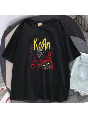 Touz Rock Serisi Korn Poster Siyah Unisex Oversize T-Shirt