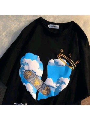 Touz Aid For Sensitive Heart Siyah Unisex Oversize T-Shirt