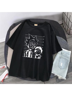 Touz Satu Moda & R&m Baskılı Siyah Unisex Oversize T-Shirt
