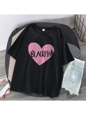 Touz Black Pink Heart Siyah Unisex Oversize T-Shirt