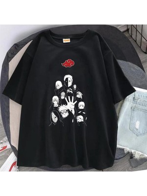 Touz Naruto Uchihas Baskılı Siyah Unisex Oversize T-Shirt