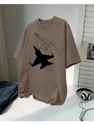 Touz Fly Baskılı Unisex Yıkamalı Vintage Oversize T-Shirt