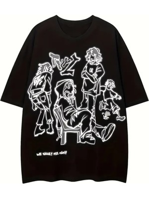 Touz Y2K Retro People Baskılı Unisex Oversize T-Shirt