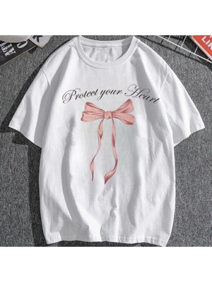 Touz Protect Your Heart Beyaz Unisex Oversize T-Shirt