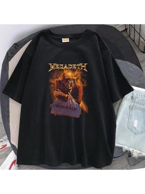 Touz Rock Serisi Megadeth Skull Siyah Unisex Oversize T-Shirt
