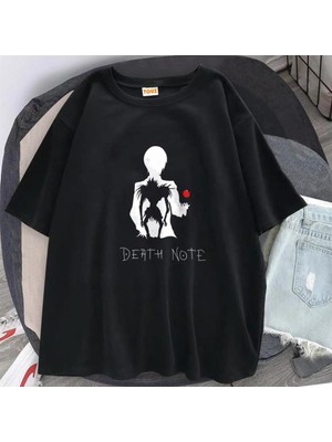 Touz Death Note L Apple Baskılı Siyah Unisex Oversize T-Shirt
