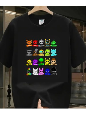Touz Sprunki Baskılı Kids Siyah Unisex T-Shirt