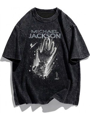 Touz Micheal Jackson Baskılı Yıkamalı Vintage Unisex Oversize T-Shirt