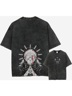 Touz Jujutsu Kaisen Baskılı Yıkamalı Vintage Unisex Oversize T-Shirt