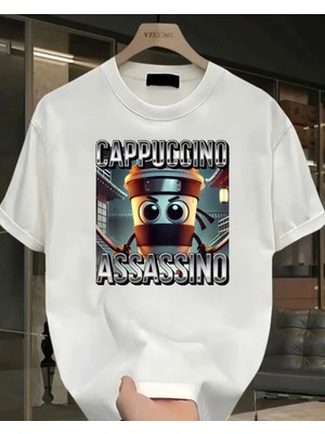 Touz Tung Tung Tung Sahur Cappucino Assassino Baskılı Yıkamalı Vintage Unisex Oversize T-Shirt