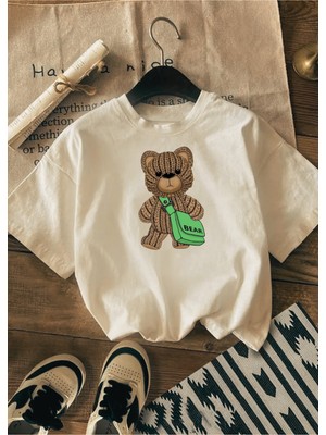 Touz Cute Bear Baskılı Unisex Oversize T-Shirt