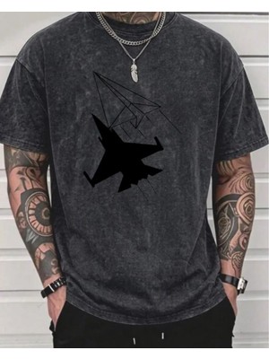Touz Fly Baskılı Unisex Yıkamalı Vintage Oversize T-Shirt